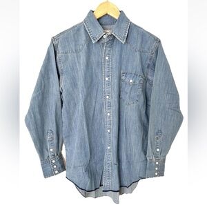 Sandrine Rose Chambray Snap Front Western Shirt Oversized XS (fits a Small also)